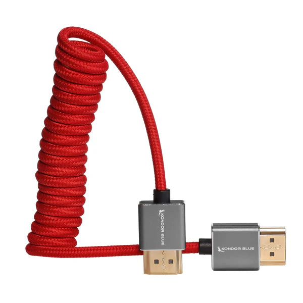 Kondor Blue Coiled Full HDMI Cable (12-24" - 30-60cm) Cardinal Red