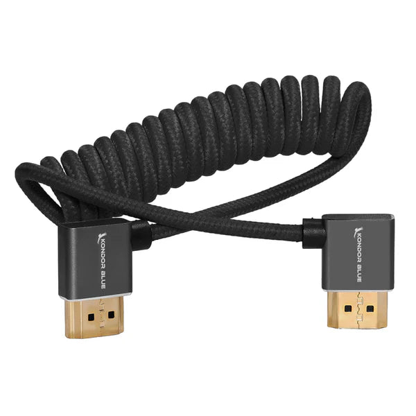 Kondor Blue rechtwinkliges Voll-HDMI-Kabel für On-Camera-Monitore, 12–24 Zoll, geflochten, gewickelt (Raven Black)