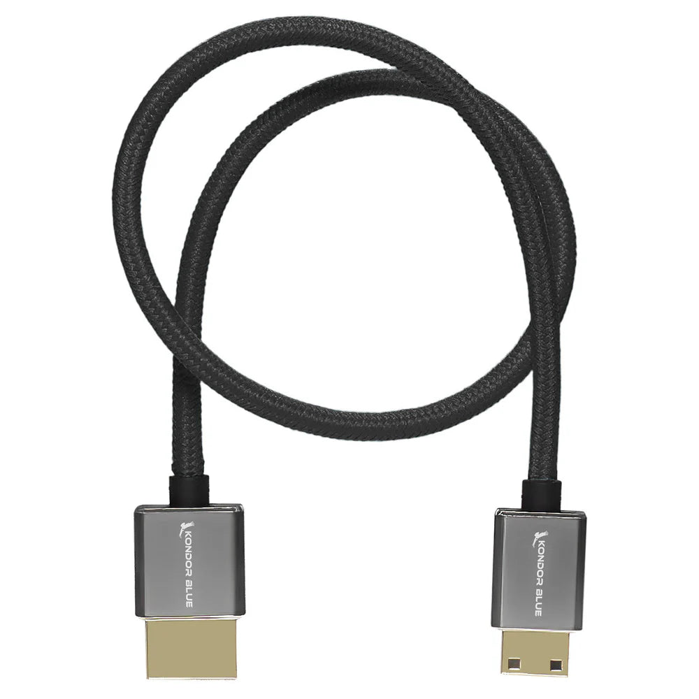 Kondor Blue Mini HDMI auf Full HDMI 16" gerades Kabel geflochten (Raven Black)