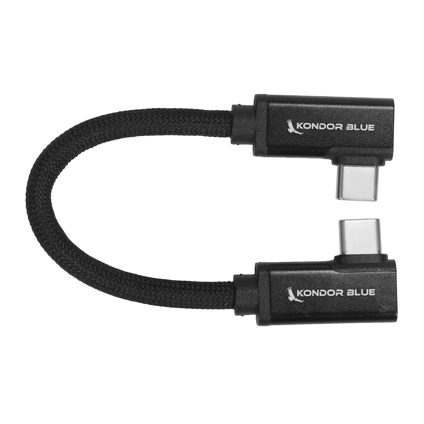 Kondor Blue Dual Right Angle 12" USB-C Braided Cable for 8K Data and Power Delivery (Kondor Blue)