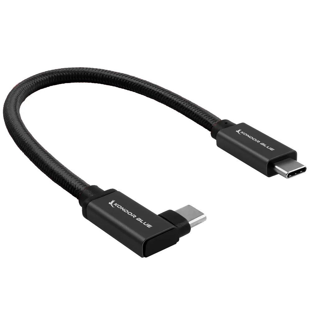 Kondor Blue USB-C-auf-USB-C-Kabel für SSD-Aufzeichnung und Laden – 8K-Daten und Stromversorgung (rechtwinklig) (8,5 Zoll) (Raven Black)
