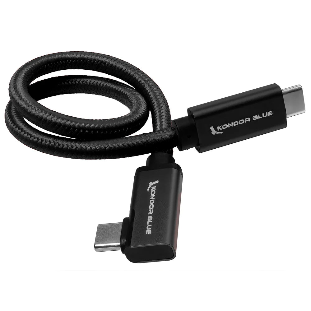 Kondor Blue USB-C-auf-USB-C-Kabel für SSD-Aufzeichnung und Laden – 8K-Daten und Stromversorgung (rechtwinklig) (12 Zoll) (Raven Black)