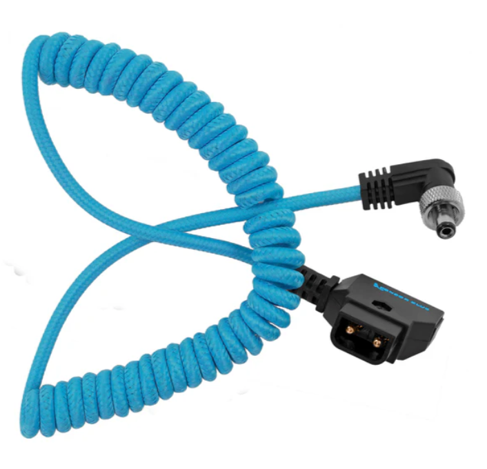 Kondor Blue Coiled D-Tap to Locking DC 2.1MM Right Angle Cable (Atomos Ninja/Shogun)