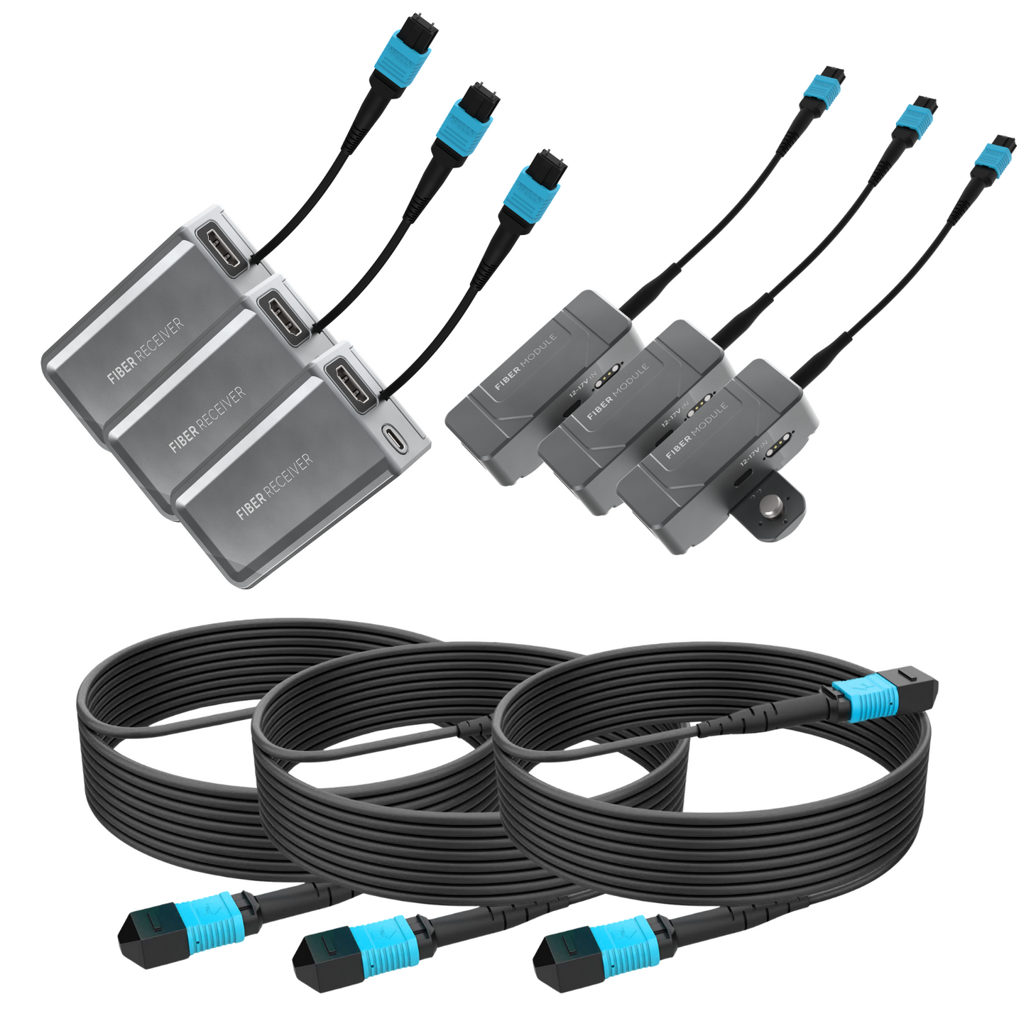 Kondor Blue Fletch Fiber System for HDMI (3 Kit: Fiber TX & RX Modules) (50 Feet) / (Space Gray)