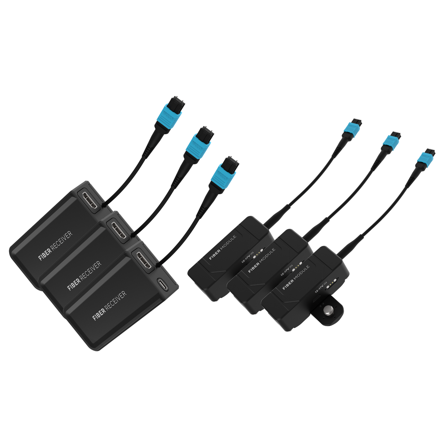 Kondor Blue Fletch Fiber System for HDMI (3 Kit: Fiber TX & RX Modules) (No Cable) / (Raven Black)