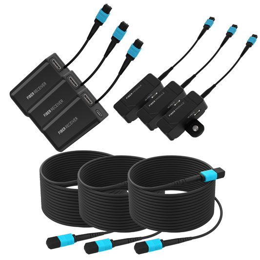 Kondor Blue Fletch Fiber System for HDMI (3 Kit: Fiber TX & RX Modules) (100 Feet) / (Raven Black)