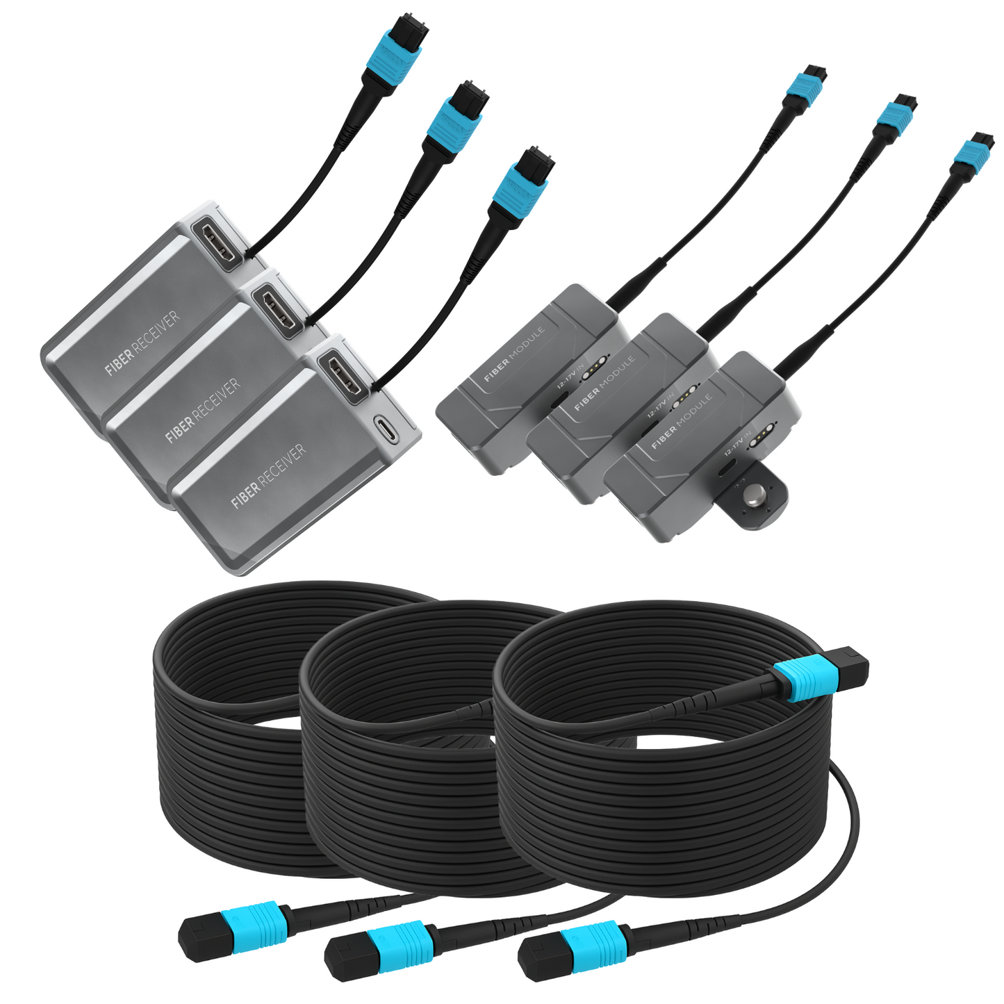 Kondor Blue Fletch Fiber System for HDMI (3 Kit: Fiber TX & RX Modules) (100 Feet) / (Space Gray)