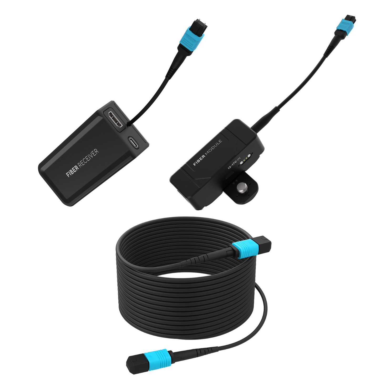 Kondor Blue Fletch Fiber System for HDMI (1 Kit: Fiber TX & RX Modules) (100 Feet) / (Raven Black)