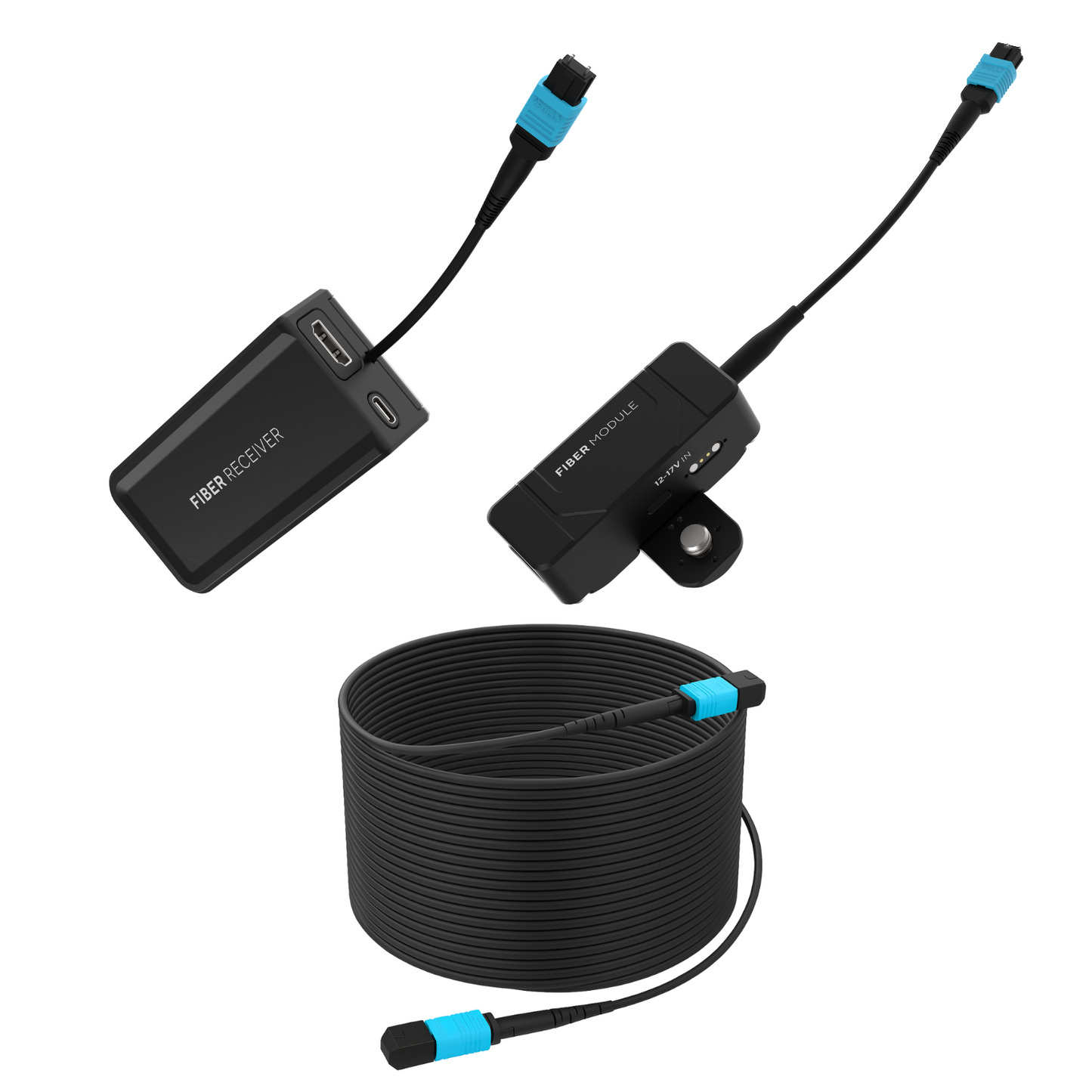 Kondor Blue Fletch Fiber System for HDMI (1 Kit: Fiber TX & RX Modules) (300 Feet) / (Raven Black)