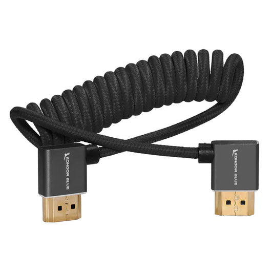 Kondor Blue rechtwinkliges Voll-HDMI-Kabel für On-Camera-Monitore, 12–24 Zoll, geflochten, gewickelt (Raven Black)