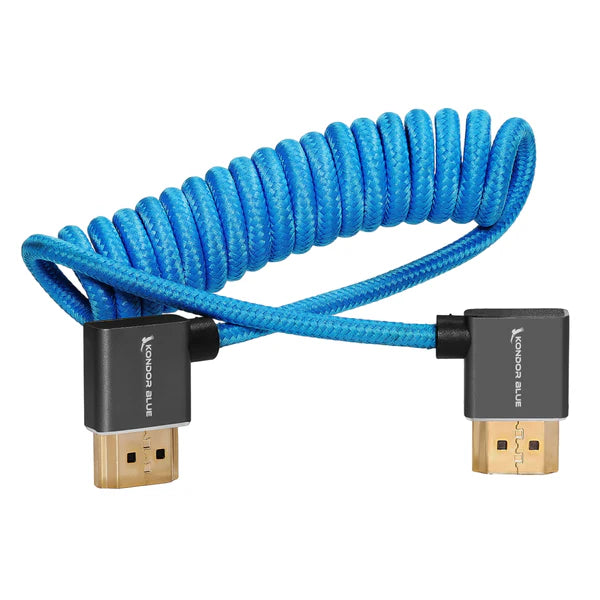 Kondor Blue rechtwinkliges Voll-HDMI-Kabel für On-Camera-Monitore, 12–24 Zoll, geflochten, gewickelt (Kondor Blue)