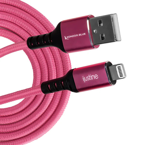Kondor Blue iJustine Pink Lightning-Kabel zum Aufladen und Synchronisieren des iPhone über USB-C und USB-A (1 Meter/3,3 Fuß) (USB A)