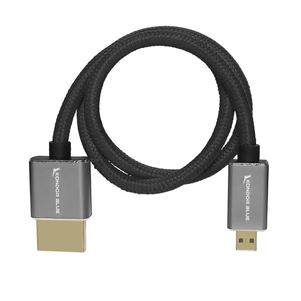 Kondor Blue Micro HDMI auf Full HDMI 16" gerades Kabel geflochten (Raven Black)