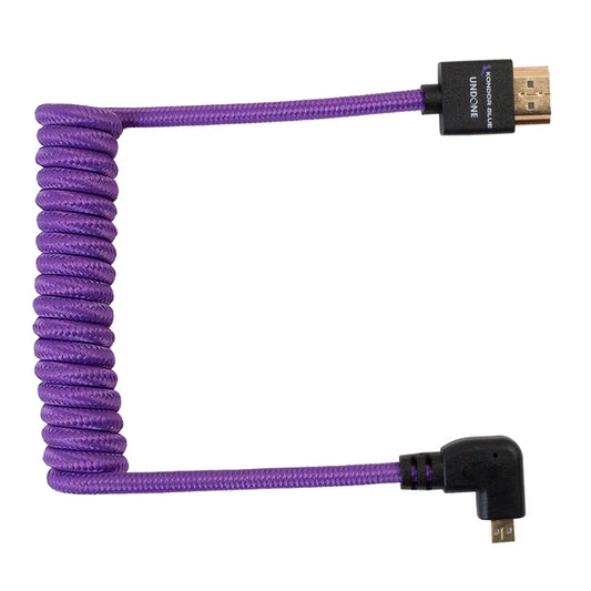 Kondor Blue Gerald Undone MK2 Voll-HDMI-auf-Links-Winkel-Micro-HDMI-Kabel 12"-24" spiralförmig (lila) (Links-Winkel (Sony/Fuji))