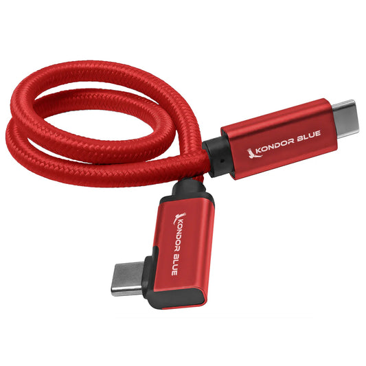 Kondor Blue USB-C-auf-USB-C-Kabel für SSD-Aufzeichnung und Laden – 8K-Daten und Stromversorgung (rechtwinklig) (12 Zoll) (Cardinal Red)