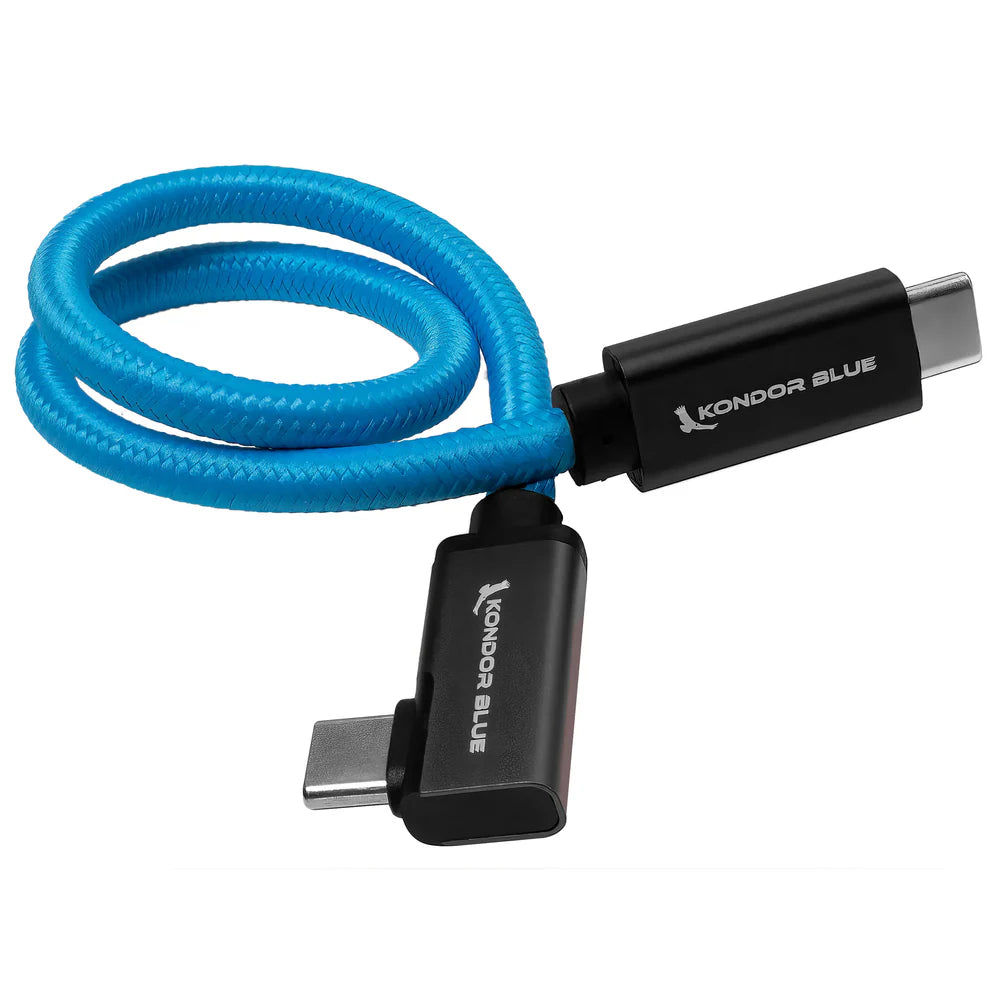 Kondor Blue USB C to USB C High Speed Cable for SSD Recording - Right Angle (12")