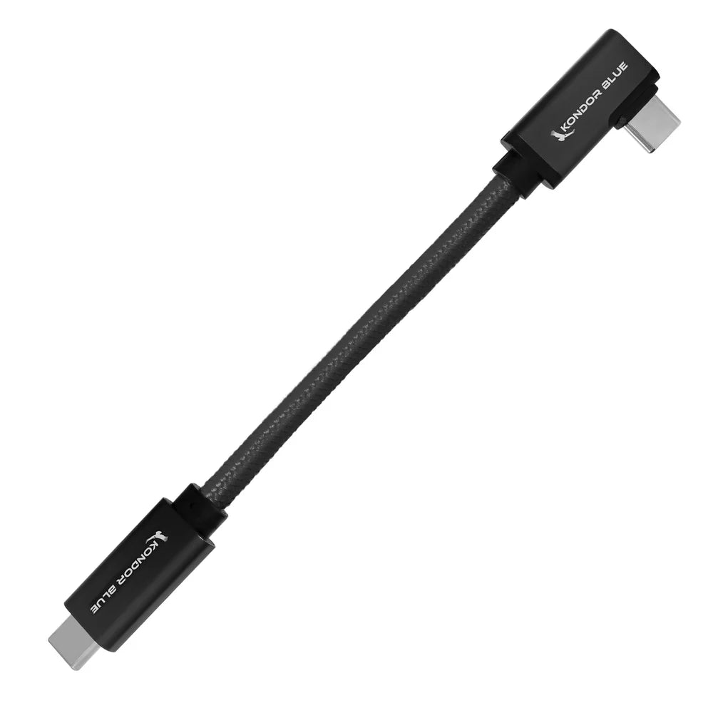 Kondor Blue USB-C-auf-USB-C-Kabel für SSD-Aufzeichnung und Laden – 8K-Daten und Stromversorgung (rechtwinklig) (5 Zoll) (Raven Black)