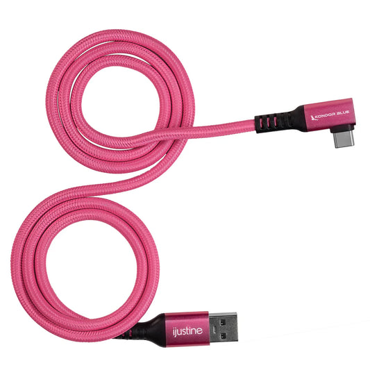 Kondor Blue iJustine Pink USB A auf USB C 3.0 rechtwinkliges Hochgeschwindigkeits-Daten- und Ladekabel 3 A 60 W 5 Gbit/s (3 Fuß)