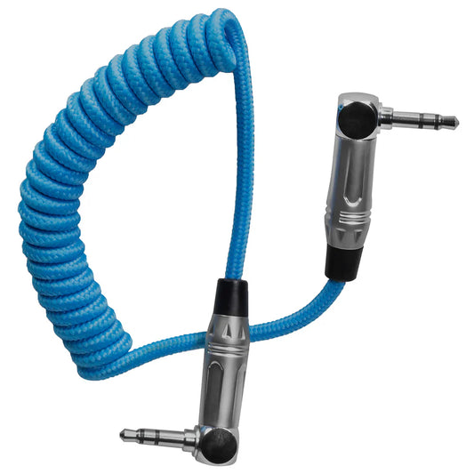 Kondor Blaues, spiralförmiges, rechtwinkliges 3,5-mm-TRS-Stereo-Audiokabel (12–24 Zoll)