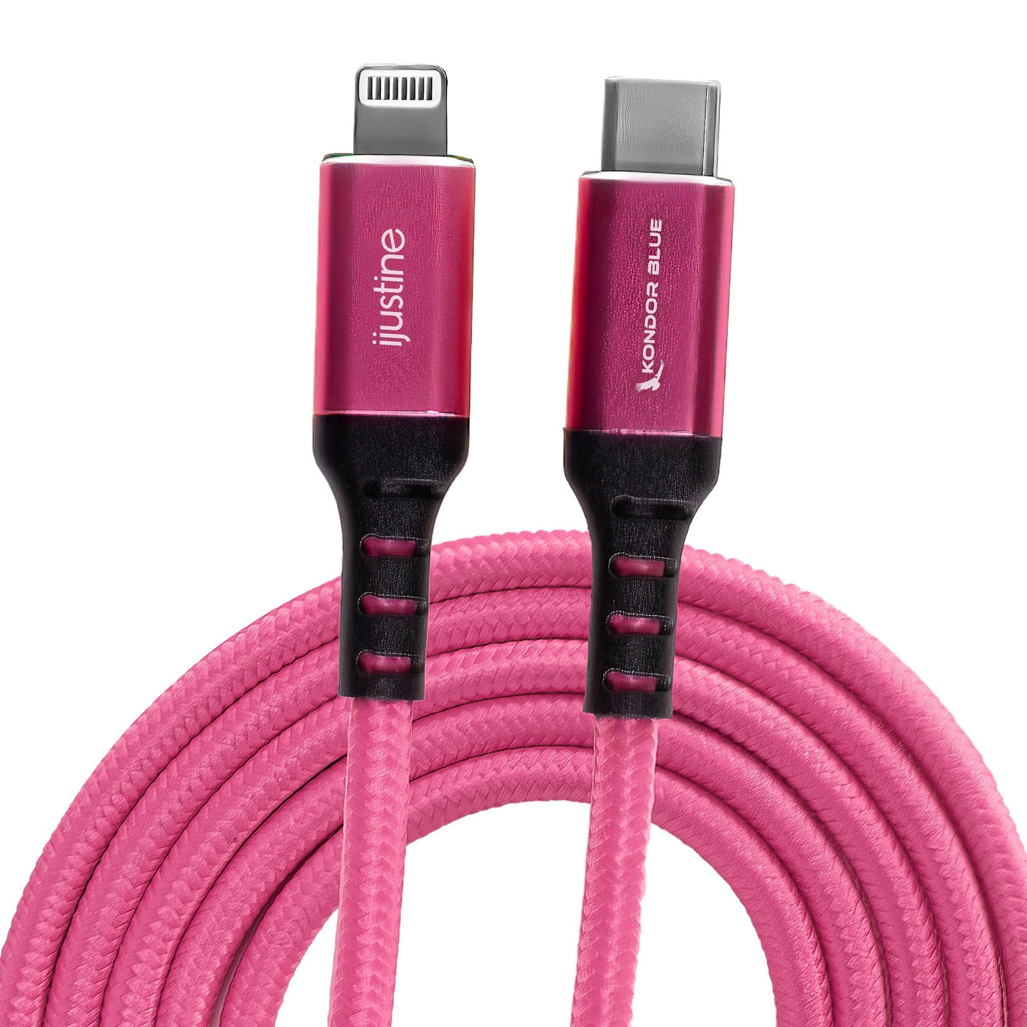 Kondor Blue iJustine Pink Lightning-Kabel zum Aufladen und Synchronisieren des iPhone über USB-C und USB-A (1 Meter/3,3 Fuß) (USB c)